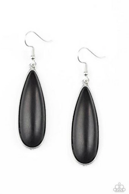 Chiseled into a tranquil teardrop, an earthy black stone is pressed into a sleek silver frame for a seasonal look. Earring attaches to standard fishhook fitting.  Sold as one pair of earrings.